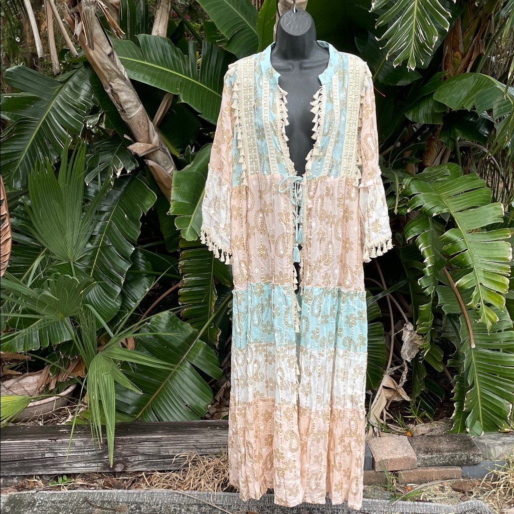 Gold Block, Print And Tassel Fringe, Overdress, Topper, Or Cover-Up